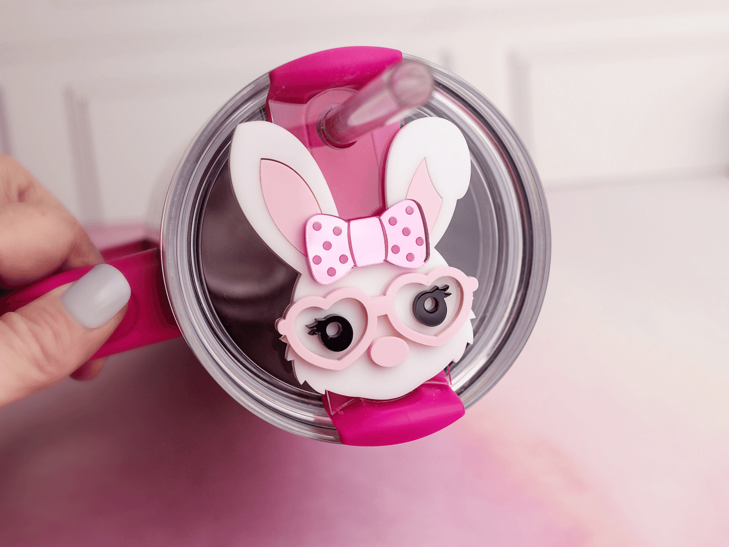 Easter Tumbler Tag - Easter Tumbler Topper - Easter Bunny Girl with Glasses Tumbler Accessory