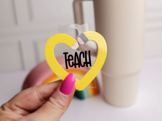 Teacher Appreciation Gift - Teacher Tumbler Tag for Stanley - Heart Pencil Shaped Tumbler Topper for Teacher