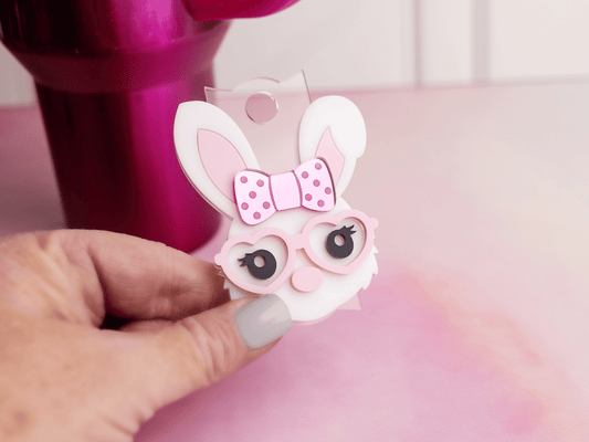 Easter Tumbler Tag - Easter Tumbler Topper - Easter Bunny Girl with Glasses Tumbler Accessory