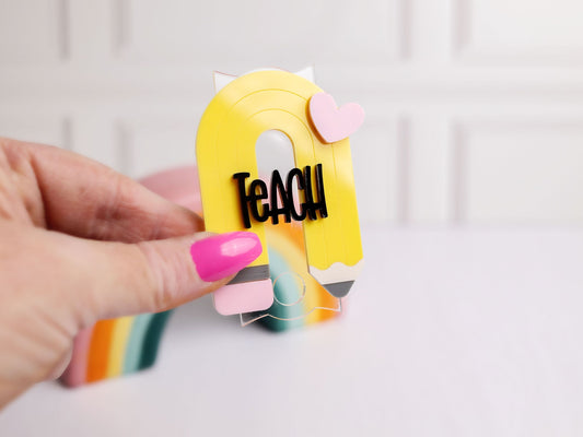 Teacher Tumbler Tag for Stanley - Rainbow Pencil Shaped Tumbler Topper for Teacher - Teacher Appreciation Gift