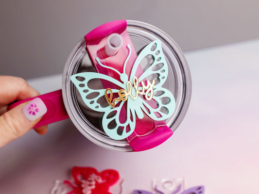 Butterfly Tumbler Tag - Tumbler Accessories - Name Tumbler Plate - Cute Tumbler Topper - Personalized Tumbler Tag