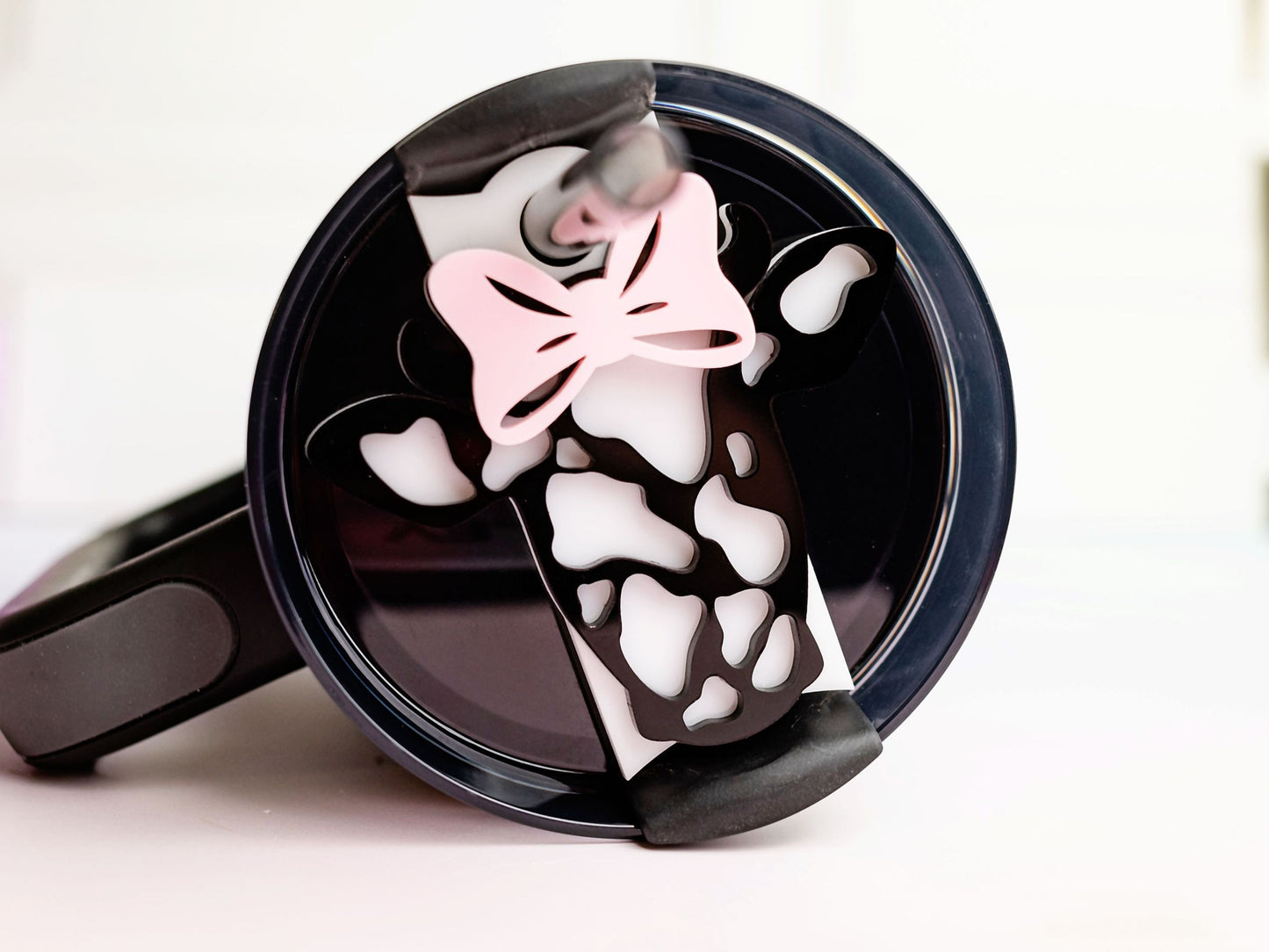 Cow Tumbler Tag - Tumbler Accessories - Tumbler Cup Topper Cow Head with Bow
