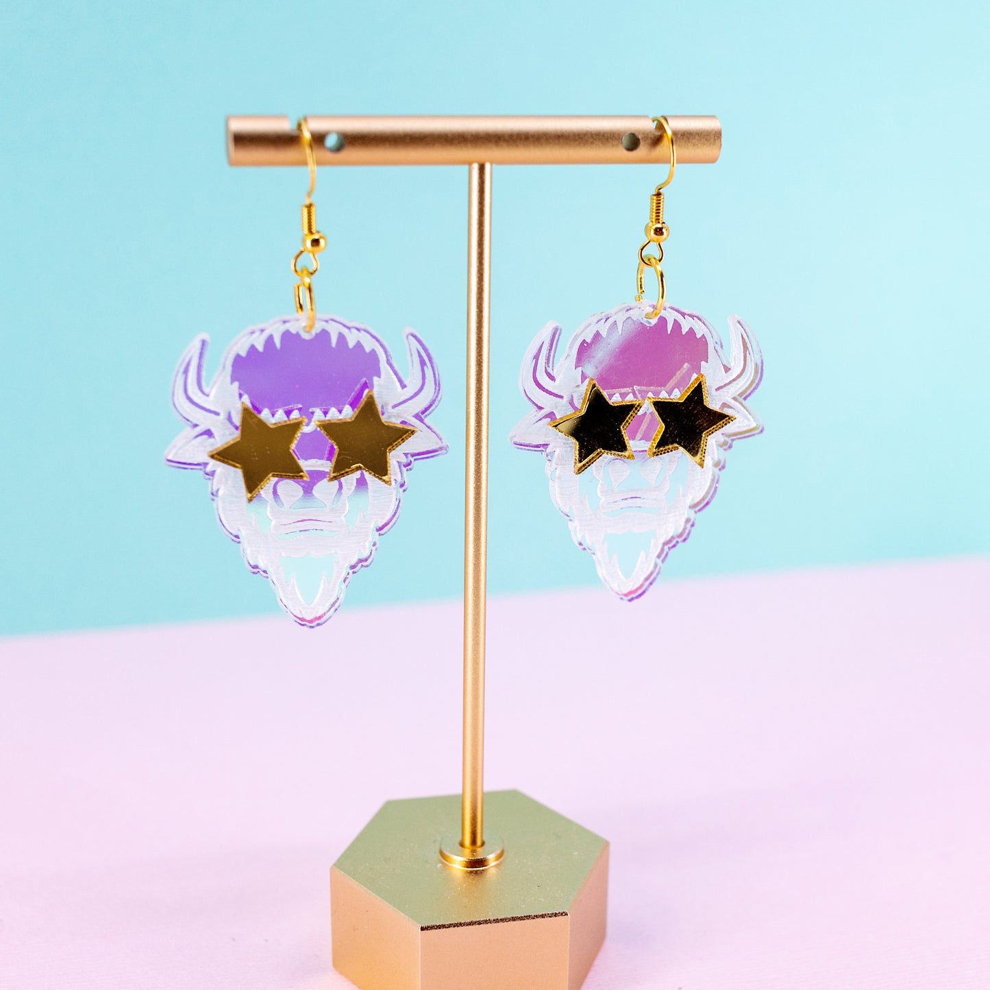 Buffalo Earrings - Iridescent Earrings - Bison Star Eye Earrings for Women - Mascot Earrings