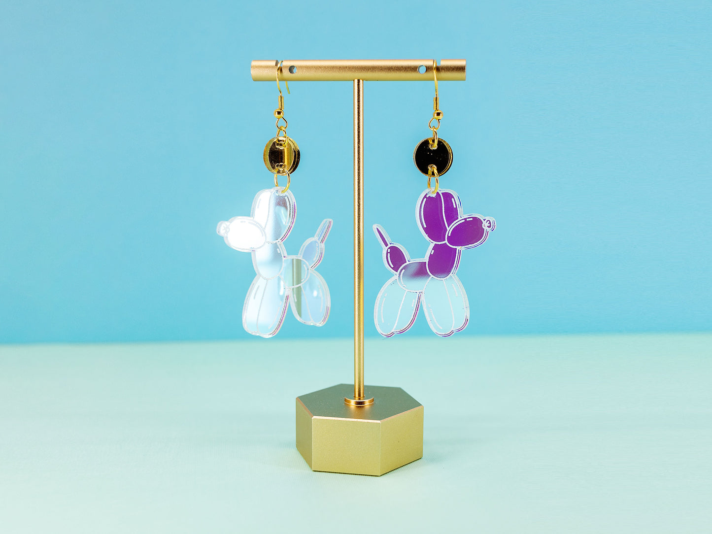 Iridescent Balloon Dog Earrings - Cute Acrylic Earrings - Novelty Earrings - Birthday Earrings