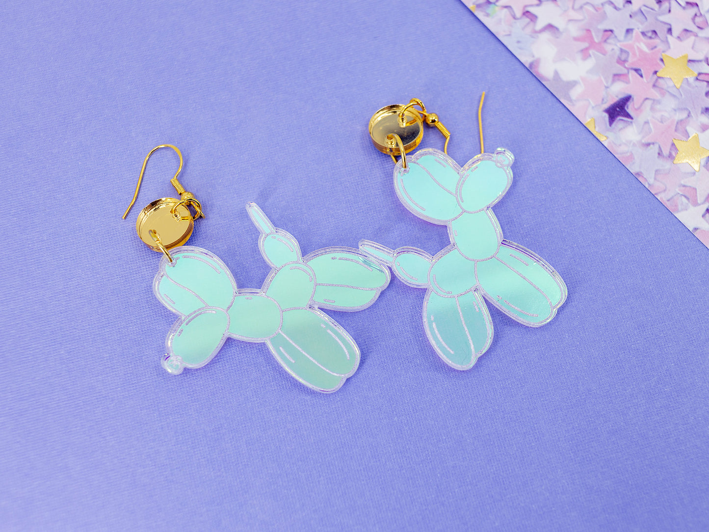 Iridescent Balloon Dog Earrings - Cute Acrylic Earrings - Novelty Earrings - Birthday Earrings