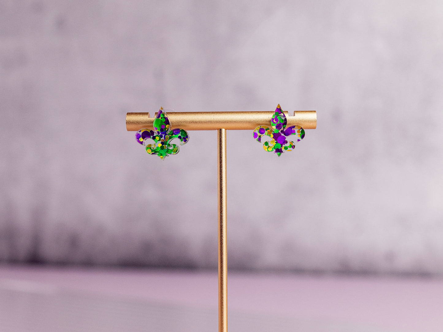 Mardi Gras Earrings - Glitter Fleur De Lis Posts