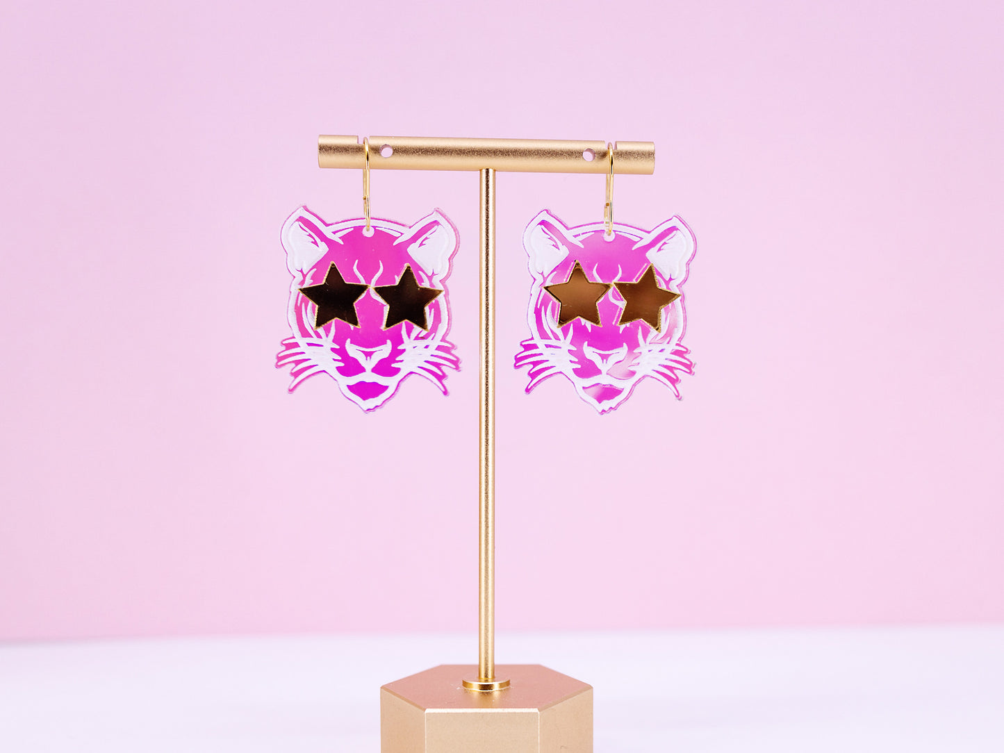 Mountain Lion Earrings - Iridescent Earrings - Cougar Star Eye Earrings for Women - Mascot Earrings