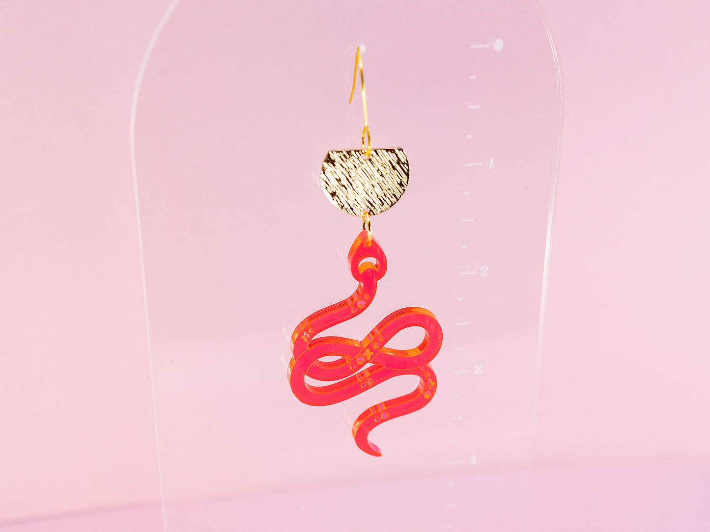 Neon Pink Snake Earrings - Retro Fashion Earrings - Acrylic Earrings for Women