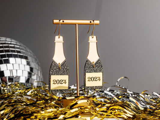 2024 New Years Eve Earrings - Champagne Earrings - Glitter Earrings