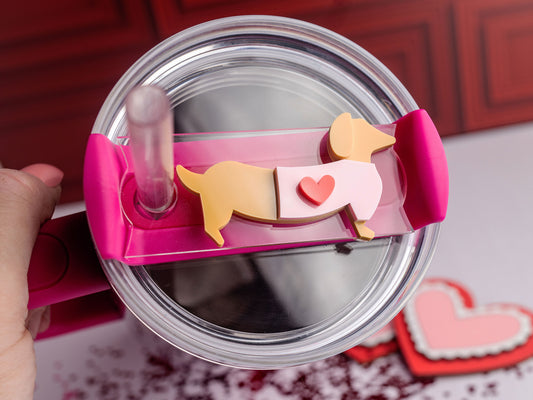 Valentine Tumbler Tag Topper - Walter the Weiner Dog Fits Stanley Tumblers H2O