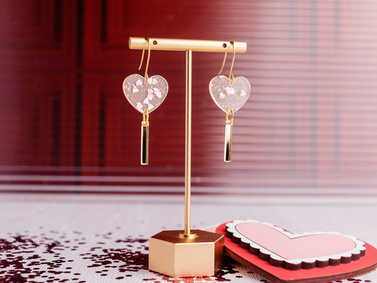 Valentines Day Earrings - Heart Earrings - Lollipop Glitter Earrings for Women - Pink Glitter