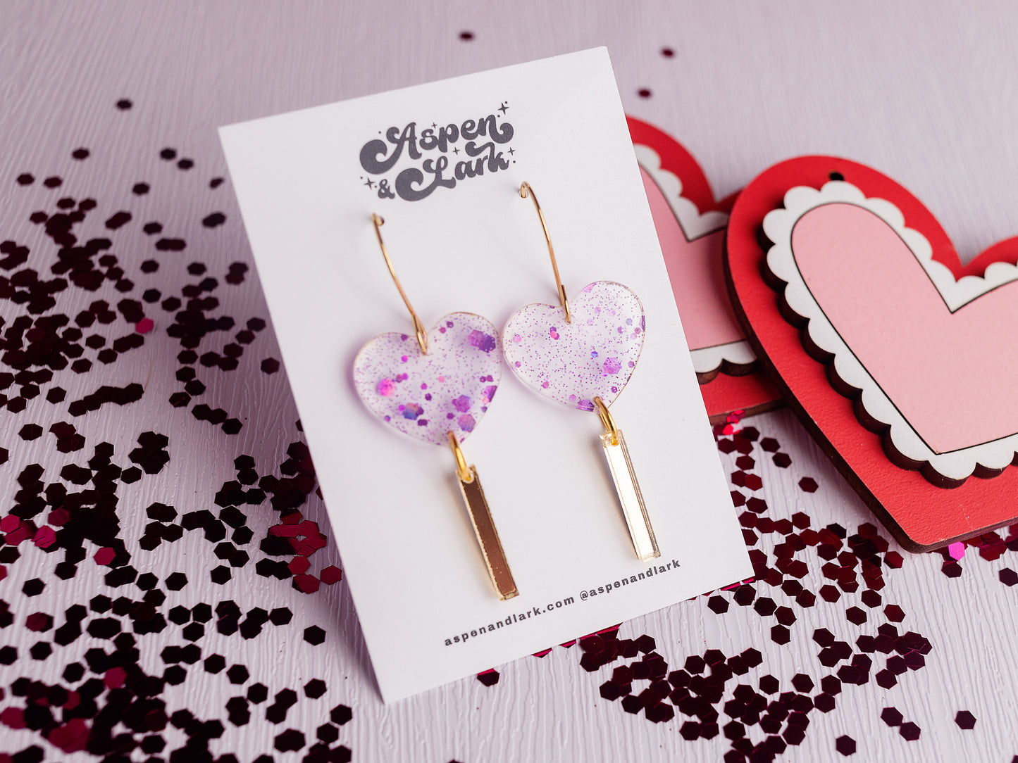 Valentines Day Earrings - Heart Earrings - Lollipop Glitter Earrings for Women - Purple Glitter