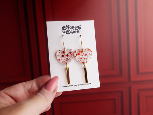 Valentines Day Earrings - Heart Earrings - Lollipop Glitter Earrings for Women - Red Glitter