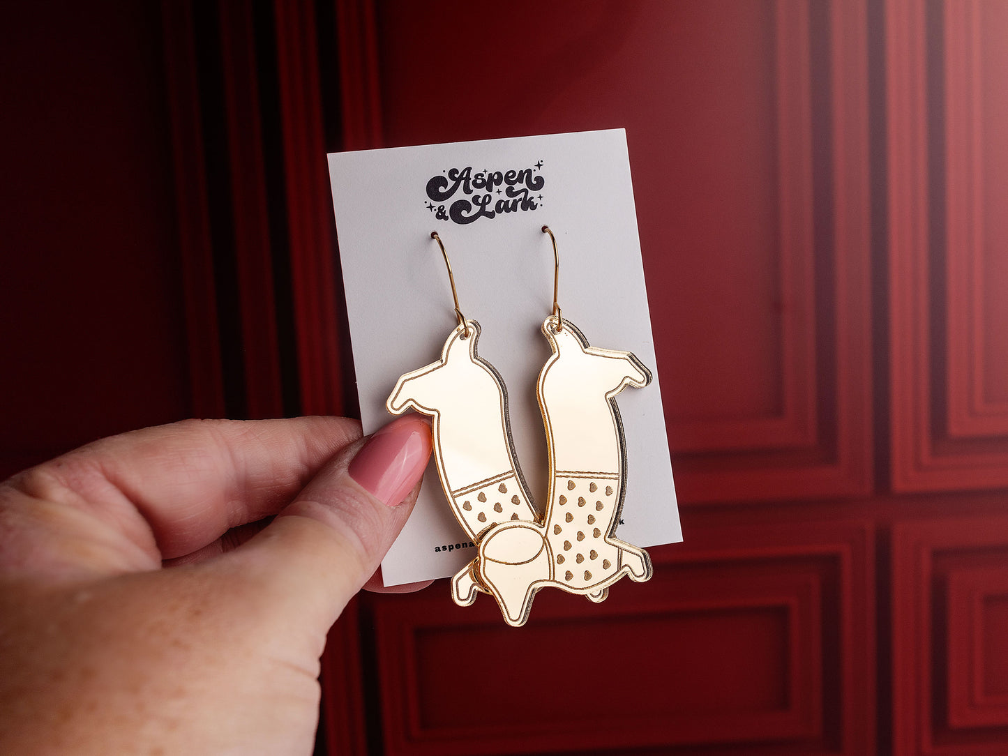 Weiner Dog Earrings - Valentine Earrings - Dog Earrings - Mirror Acrylic Earrings - Gold